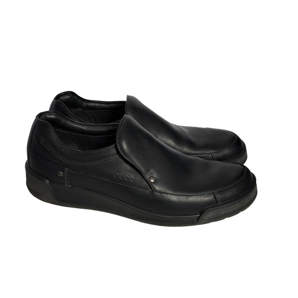 ECCO Mens  Black Leather Slip‎ On Loafers Size 44 US 10-10.5 Casual Shoes